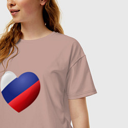 Футболка оверсайз женская Флаг России в сердце, цвет: пыльно-розовый — фото 2