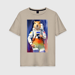 Женская футболка оверсайз Капибара - бравый космонавт - нейросеть