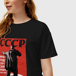 Футболка оверсайз женская СССР Ленин ретро плакат, цвет: черный — фото 2