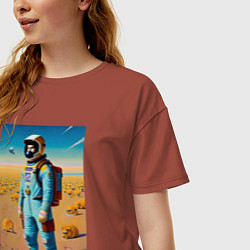 Футболка оверсайз женская Космонавт на планете синеглазых капибар, цвет: кирпичный — фото 2