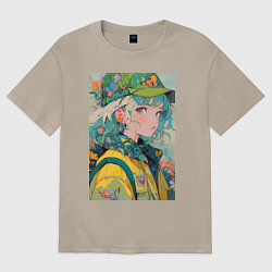 Футболка оверсайз женская Девочка в кепке, цвет: миндальный
