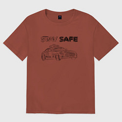 Футболка оверсайз женская Stay safe black, цвет: кирпичный