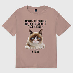 Футболка оверсайз женская Кот-ворчун мем, цвет: пыльно-розовый