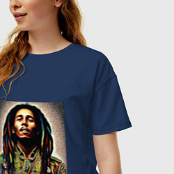 Футболка оверсайз женская Боб Марли в кислотном мундире, цвет: тёмно-синий — фото 2