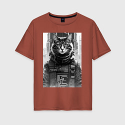 Женская футболка оверсайз Cool cat - cyberpunk - neural network