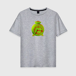 Женская футболка оверсайз Веселый зеленый будильник