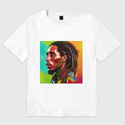 Футболка оверсайз женская Разноцветный цифровой арт Боб Марли, цвет: белый