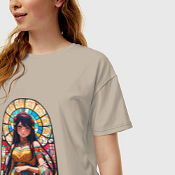 Футболка оверсайз женская Ай хоширо - витраж, цвет: миндальный — фото 2