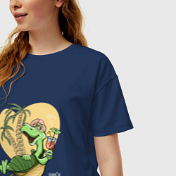 Футболка оверсайз женская Черепаха на отдыхе, футболка хб, цвет: тёмно-синий — фото 2
