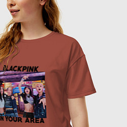 Футболка оверсайз женская Blackpink HYLT Jennie Lisa Rose Jisoo, цвет: кирпичный — фото 2