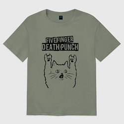 Футболка оверсайз женская Five Finger Death Punch - rock cat, цвет: авокадо