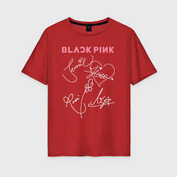 Футболка оверсайз женская Blackpink автограф, цвет: красный