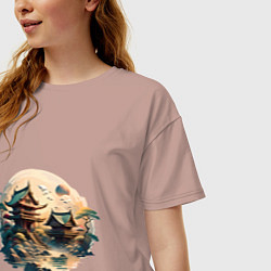 Футболка оверсайз женская Японское святилище в стиле моротай, цвет: пыльно-розовый — фото 2