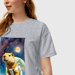 Футболка оверсайз женская Capybara brave astronaut - neural network, цвет: меланж — фото 2