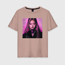 Футболка оверсайз женская Blackpink Jennie аниме рисунок, цвет: пыльно-розовый