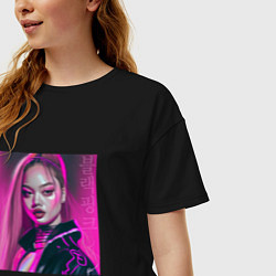 Футболка оверсайз женская Blackpink Lisa аниме рисунок, цвет: черный — фото 2