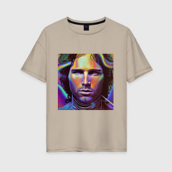 Футболка оверсайз женская Jim Morrison neon portrait art, цвет: миндальный