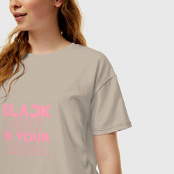 Футболка оверсайз женская Black pink in your area - минимализм, цвет: миндальный — фото 2