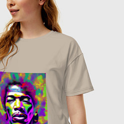 Футболка оверсайз женская Jimi Hendrix in color Glitch Art, цвет: миндальный — фото 2