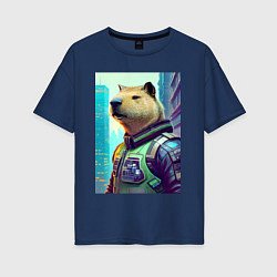 Женская футболка оверсайз Capybara - neural network - cyberpunk