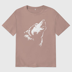 Футболка оверсайз женская Волк воет, цвет: пыльно-розовый