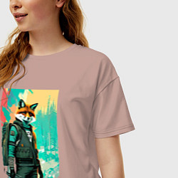 Футболка оверсайз женская Лис-геолог - нейросеть, цвет: пыльно-розовый — фото 2