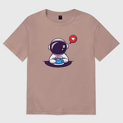 Футболка оверсайз женская Космонавт, кофе и сердечко, цвет: пыльно-розовый