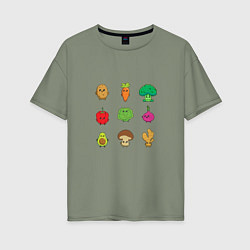 Женская футболка оверсайз Милые забавные друзья овощи