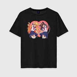 Женская футболка оверсайз Неко: Аки и Куро