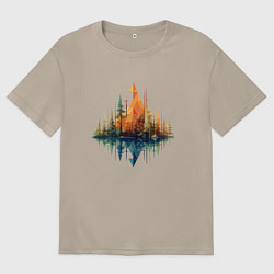 Футболка оверсайз женская Геометрический лес, цвет: миндальный