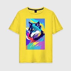 Футболка оверсайз женская Wolf - pop art - neural network, цвет: желтый