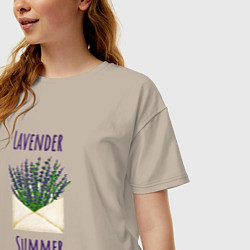 Футболка оверсайз женская Lavender Summer - букет лаванды в конверте, цвет: миндальный — фото 2