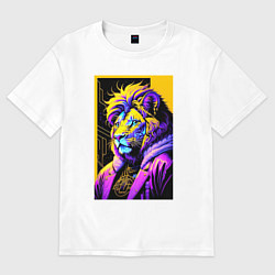 Женская футболка оверсайз Могучий лев - поп-арт - нейросеть