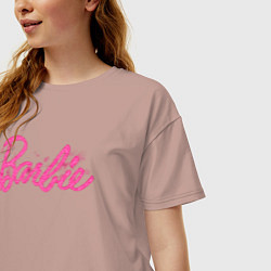 Футболка оверсайз женская Блестящий логотип Барби, цвет: пыльно-розовый — фото 2