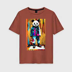 Футболка оверсайз женская Funny panda - pop art, цвет: кирпичный