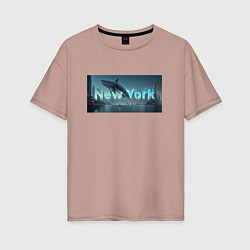 Футболка оверсайз женская Скрытый текст New York, цвет: пыльно-розовый