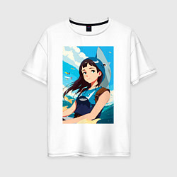 Женская футболка оверсайз Девочка и океан