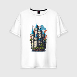 Женская футболка оверсайз Средневековый рыцарский замок на острове