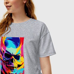 Футболка оверсайз женская Cool skull - pop art, цвет: меланж — фото 2