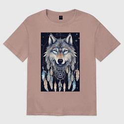 Футболка оверсайз женская Шаман волк, цвет: пыльно-розовый