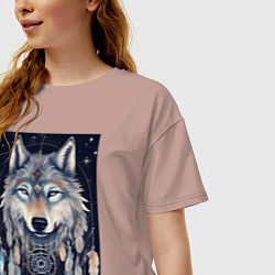 Футболка оверсайз женская Шаман волк, цвет: пыльно-розовый — фото 2