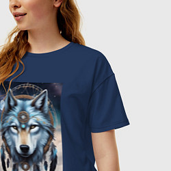 Футболка оверсайз женская Шаман волк, цвет: тёмно-синий — фото 2