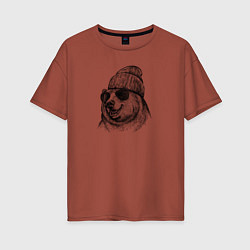 Женская футболка оверсайз Медведь в шапке