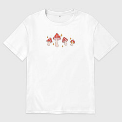 Футболка оверсайз женская Грибы мухоморы в ретро стиле, цвет: белый