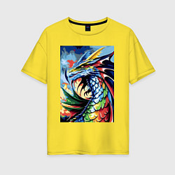 Женская футболка оверсайз Красочный дракон - поп-арт
