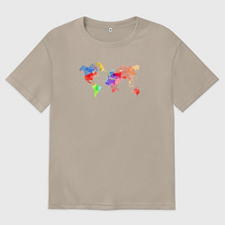 Футболка оверсайз женская Карта мира - акварель, цвет: миндальный