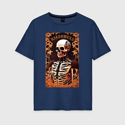 Женская футболка оверсайз Gothic skeleton - floral pattern