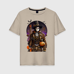 Женская футболка оверсайз Скелет в стиле стимпанк - хэллоуин