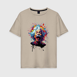 Женская футболка оверсайз Эйнштейн с языком в краске