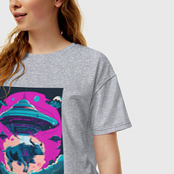 Футболка оверсайз женская Похищение коровы пришельцами, цвет: меланж — фото 2